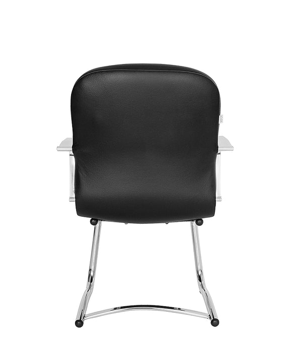 Vista trasera de la silla de visita E-120 en color negro con vinil resistente.