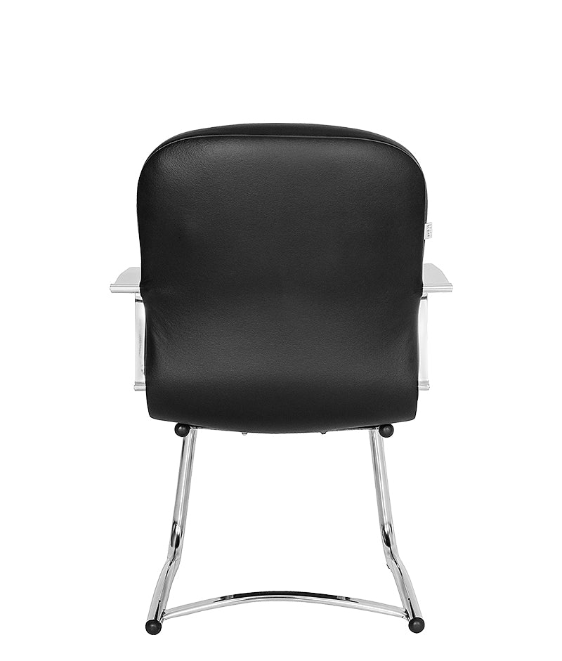 Vista trasera de la silla de visita E-120 en color negro con vinil resistente.