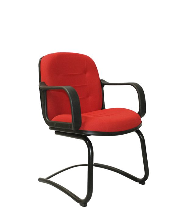 Silla de visita E-58 color rojo con base tipo trineo y brazos de poliuretano.