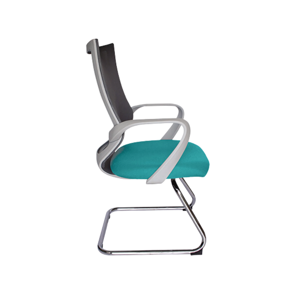 Silla de visita ejecutiva EQUA color gris base trineo de acero tubular redondo de 1" de diámetro calibre 14 con terminado en cromo brazos de polipropileno semi-rígido Aura Muebles modelo OHV-188