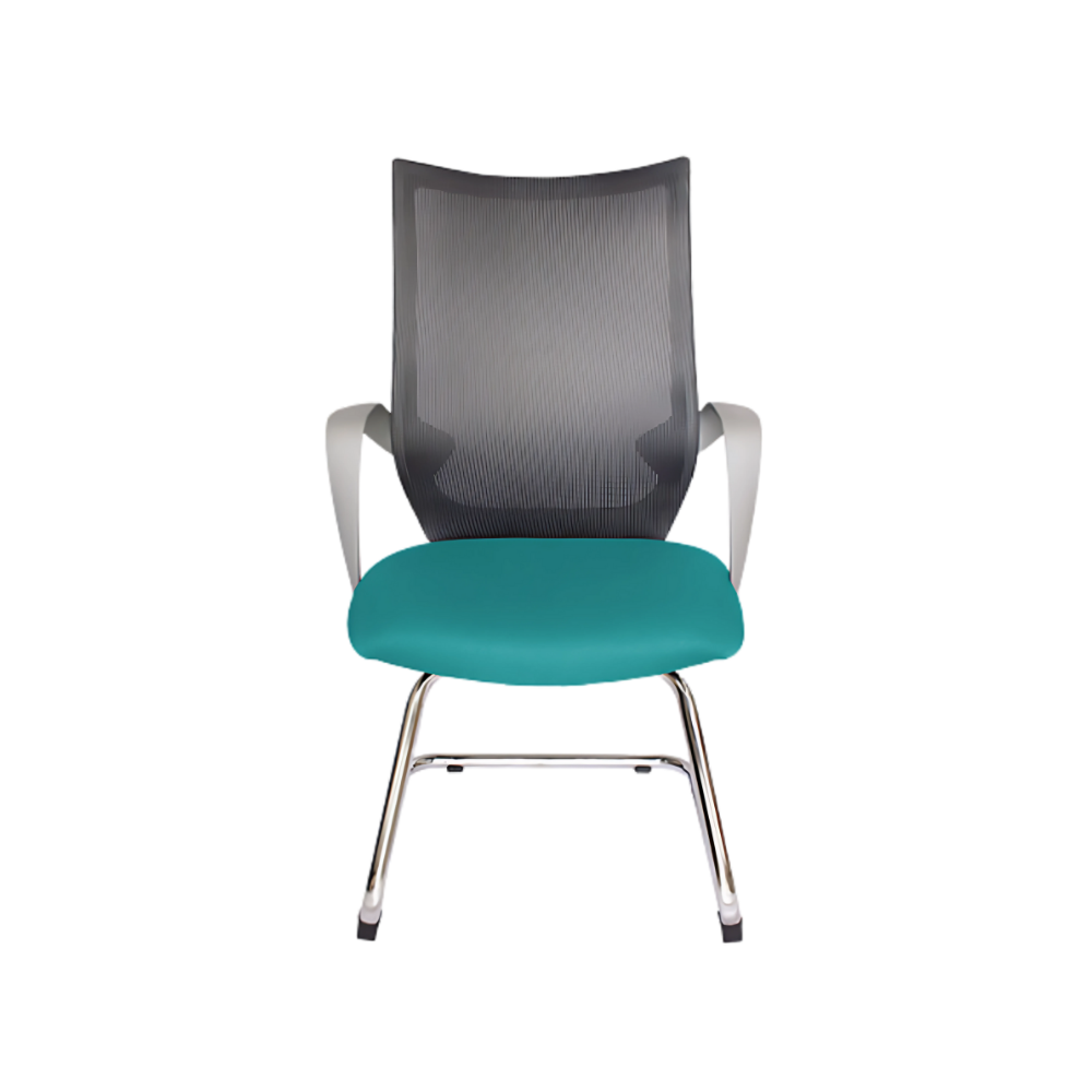 Silla de visita ejecutiva EQUA color gris base trineo de acero tubular redondo de 1" de diámetro calibre 14 con terminado en cromo brazos de polipropileno semi-rígido Aura Muebles modelo OHV-188