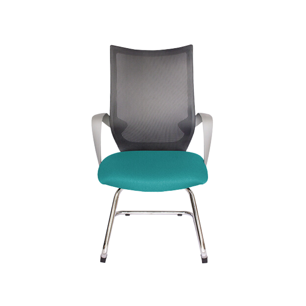 Silla de visita ejecutiva EQUA color gris base trineo de acero tubular redondo de 1" de diámetro calibre 14 con terminado en cromo brazos de polipropileno semi-rígido Aura Muebles modelo OHV-188