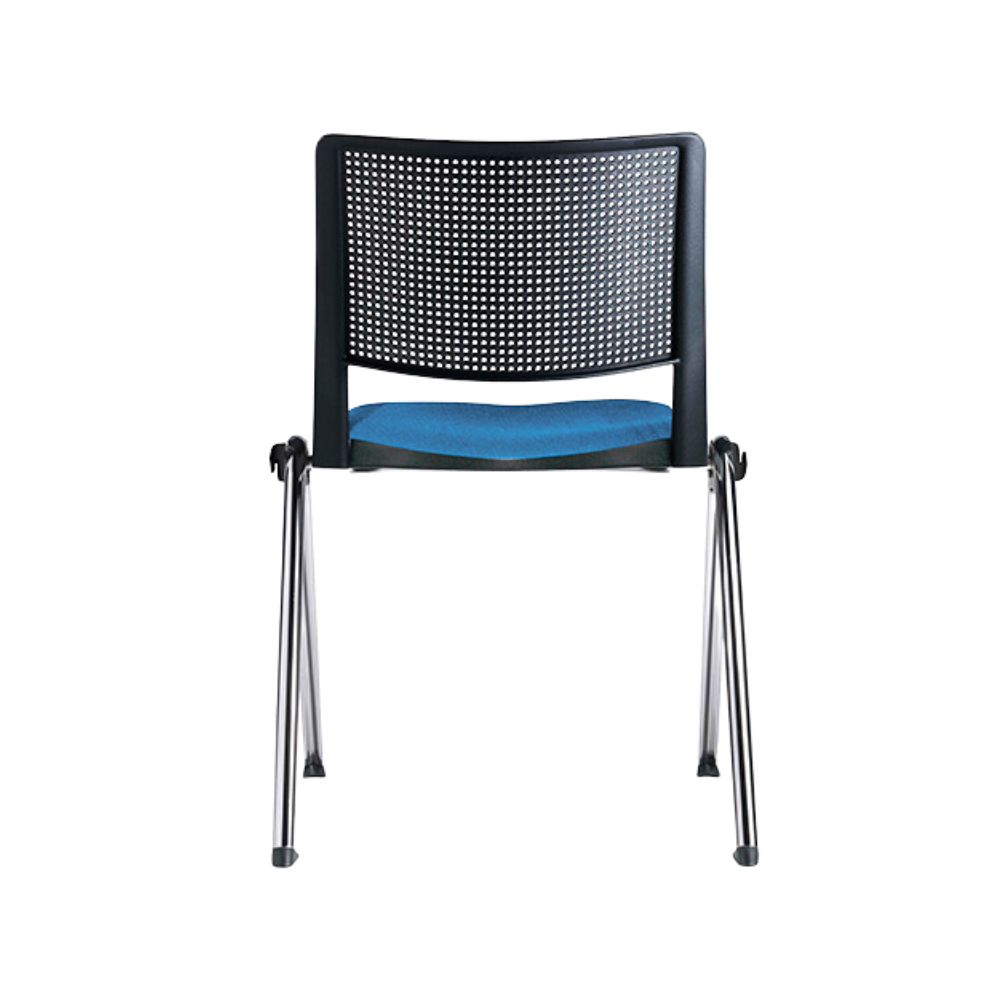 Silla de visita interior REVOLUTION Respaldo En una pieza en polipropileno de alta resistencia y duración Asiento Hule espuma de poliuretano inyectado con 60 kgs/m3 con retardante a la flama de densidad y alta resilencia Aura Muebles modelo OHV-87 cromada