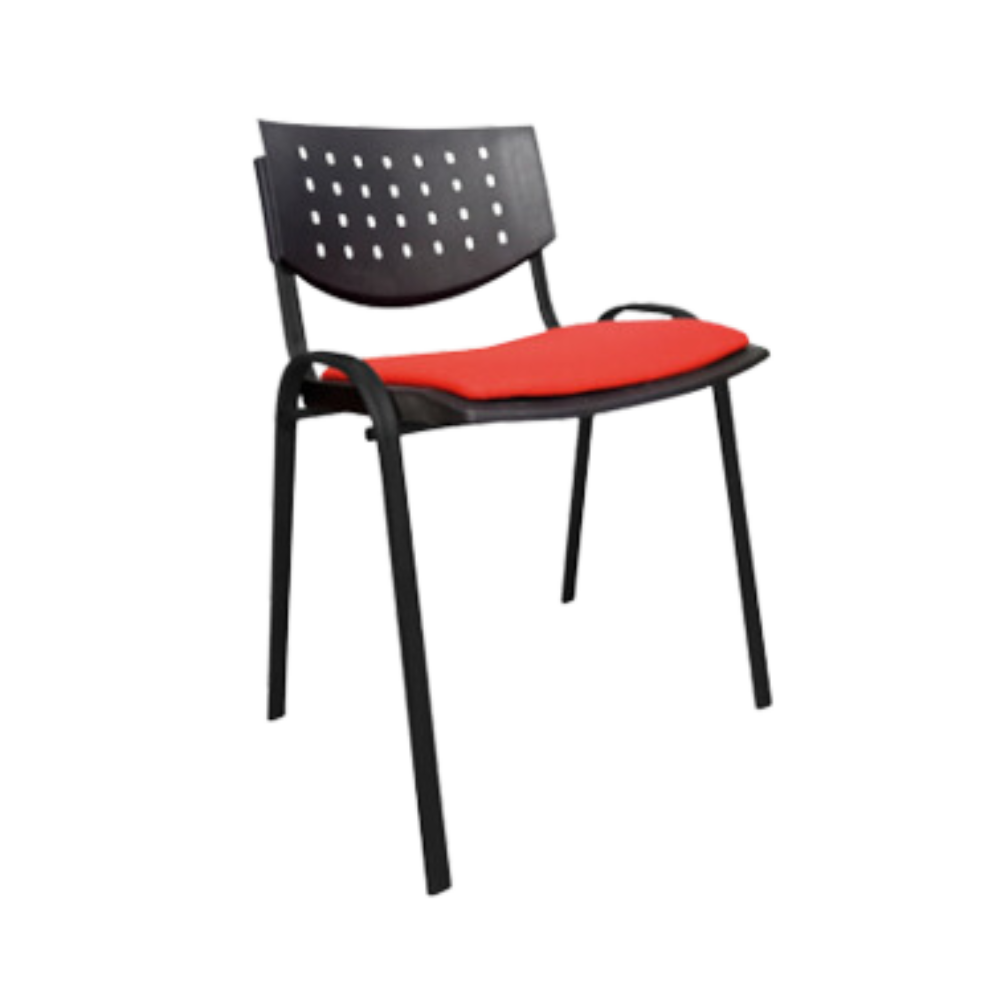 Silla de visita Respaldo y asiento Plástico de polipropileno color negro en asiento y respaldo con tapiz sobrepuesto en asiento variedad de colores fijación por medio de grapa a presión Aura Muebles modelo A-290