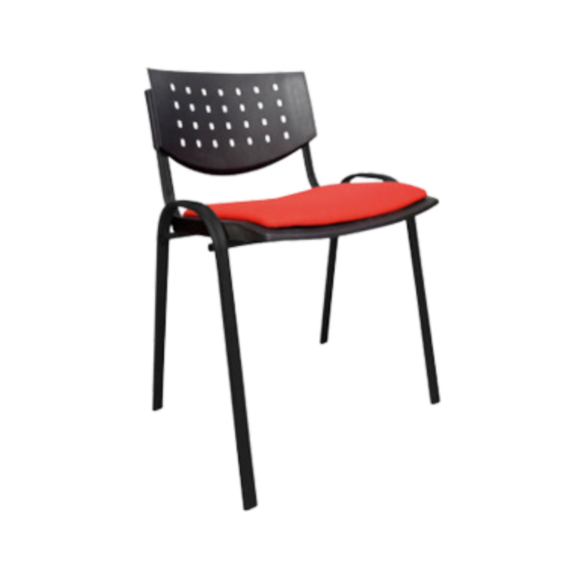 Silla de visita Respaldo y asiento Plástico de polipropileno color negro en asiento y respaldo con tapiz sobrepuesto en asiento variedad de colores fijación por medio de grapa a presión Aura Muebles modelo A-290