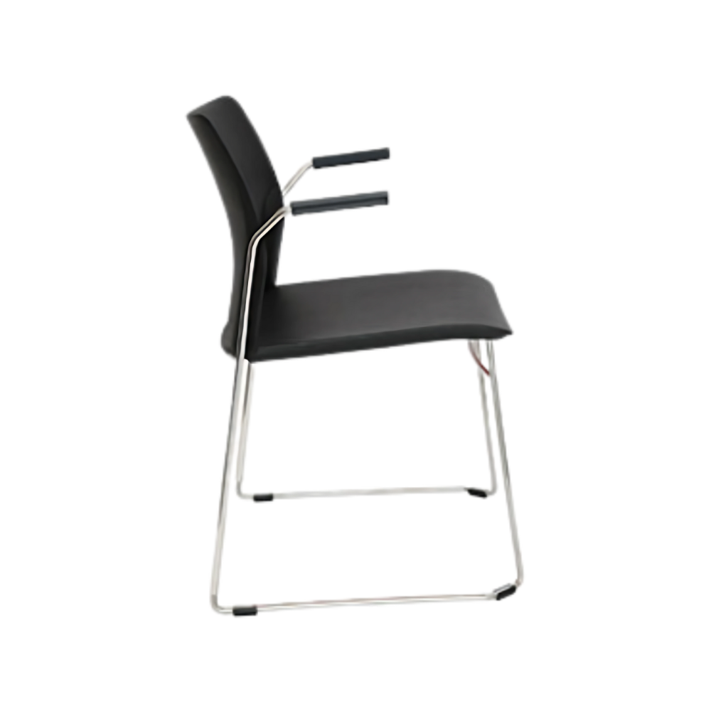 Silla de visita ALPHA estructura barra de acero sólido de 11 mm de diámetro y brazos de acero tubular redondo de 15 mm de diámetro con terminado en cromo Aura Muebles modelo OHV-103