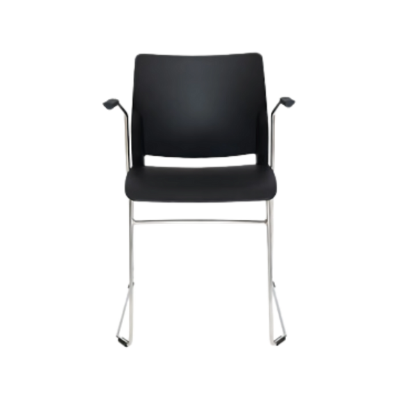 Silla de visita ALPHA estructura barra de acero sólido de 11 mm de diámetro y brazos de acero tubular redondo de 15 mm de diámetro con terminado en cromo Aura Muebles modelo OHV-103