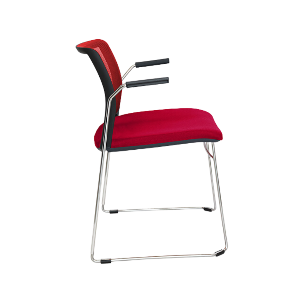 Silla de visita ALPHA estructura barra de acero sólido de 11 mm de diámetro y brazos de acero tubular redondo de 15 mm de diámetro con terminado en cromo Aura Muebles modelo OHV-105