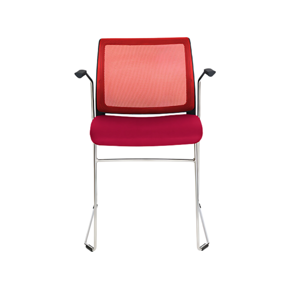 Silla de visita ALPHA estructura barra de acero sólido de 11 mm de diámetro y brazos de acero tubular redondo de 15 mm de diámetro con terminado en cromo Aura Muebles modelo OHV-105