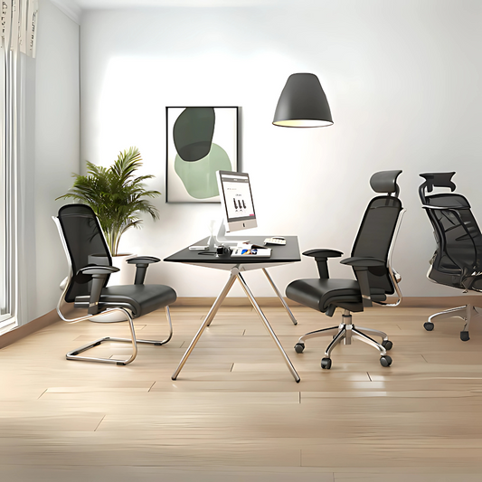 Encuentra la silla de visita perfecta para tu espacio de trabajo en Aura Muebles. La silla modelo CROMA OHV-198 en color negro combina comodidad y elegancia.