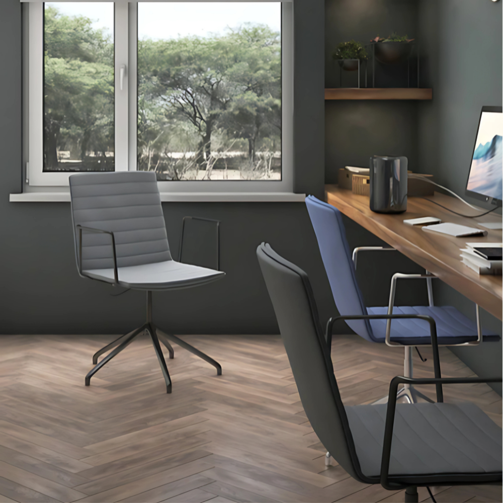 Silla de visita ENEAS Mecanismo En fundición de aluminio nervado con palanca de accionamiento y bloqueo del pistón neumático Características Respaldo bajo Aura Muebles modelo OHV-144 Color Aluminio