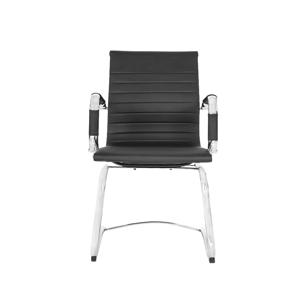 Silla de visita Respaldo y asiento Tapiz en una sola pieza tensada en vinil color negro Aura Muebles modelo GA-002 V