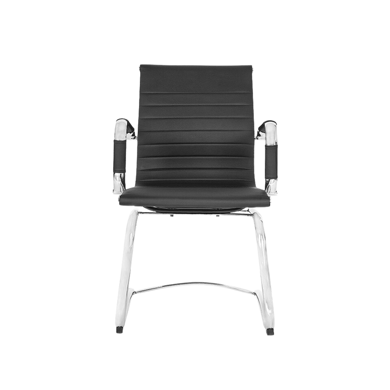 Silla de visita Respaldo y asiento Tapiz en una sola pieza tensada en vinil color negro Aura Muebles modelo GA-002 V