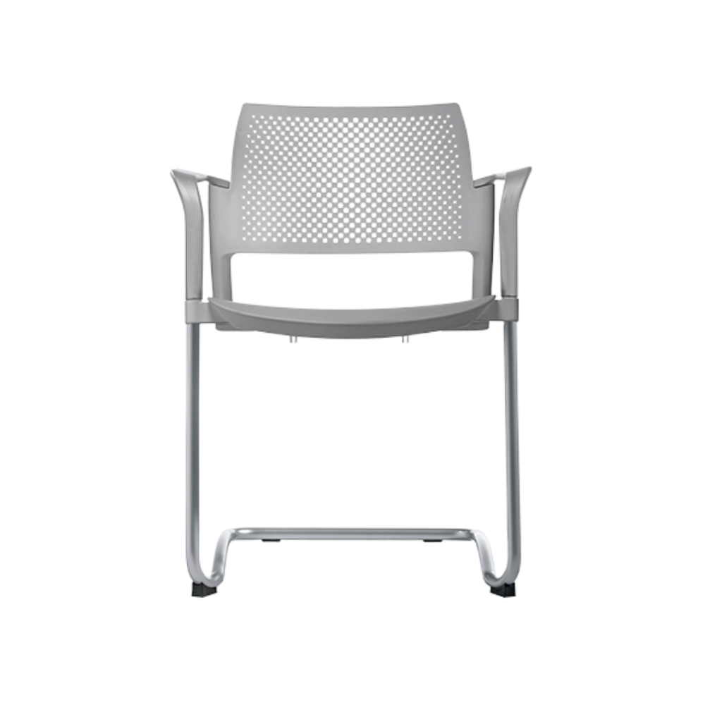 Silla de visita KYOS estructura tipo trineo de acero tubular de 7/8" de diámetro calibre 14 con acabado en pintura epóxica (electrostática) color negro mate o gris y con descansabrazos de poliuretano en color gris blanco o negro Aura Muebles modelo OHT-320