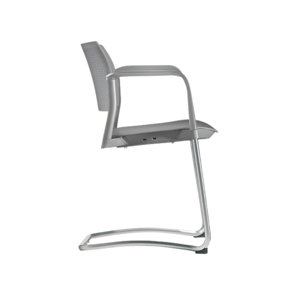 Silla de visita KYOS estructura tipo trineo de acero tubular de 7/8" de diámetro calibre 14 con acabado en pintura epóxica (electrostática) color negro mate o gris y con descansabrazos de poliuretano en color gris blanco o negro Aura Muebles modelo OHT-320