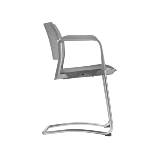 Silla de visita KYOS estructura tipo trineo de acero tubular de 7/8" de diámetro calibre 14 con acabado en pintura epóxica (electrostática) color negro mate o gris y con descansabrazos de poliuretano en color gris blanco o negro Aura Muebles modelo OHT-320