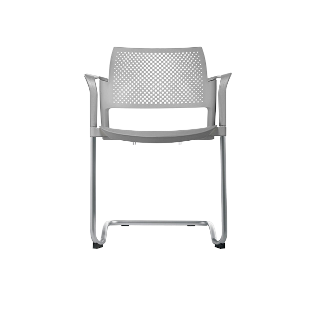 Silla de visita KYOS estructura tipo trineo de acero tubular de 7/8" de diámetro calibre 14 con acabado en pintura epóxica (electrostática) color negro mate o gris y con descansabrazos de poliuretano en color gris blanco o negro Aura Muebles modelo OHT-320