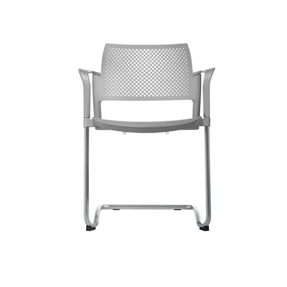 Silla de visita KYOS estructura tipo trineo de acero tubular de 7/8" de diámetro calibre 14 con acabado en pintura epóxica (electrostática) color negro mate o gris y con descansabrazos de poliuretano en color gris blanco o negro Aura Muebles modelo OHT-320