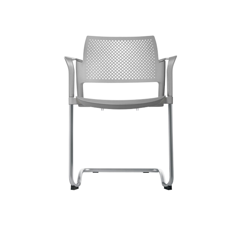 Silla de visita KYOS estructura tipo trineo de acero tubular de 7/8" de diámetro calibre 14 con acabado en pintura epóxica (electrostática) color negro mate o gris y con descansabrazos de poliuretano en color gris blanco o negro Aura Muebles modelo OHT-320