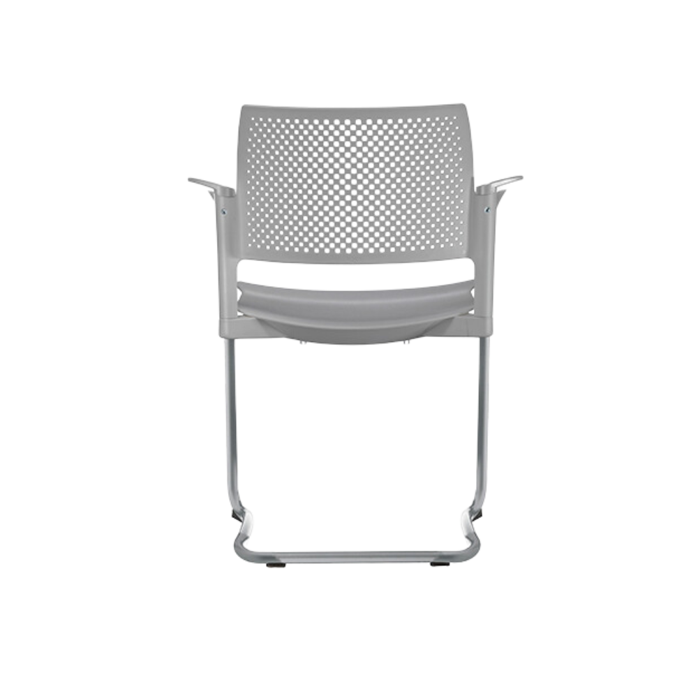 Silla de visita KYOS estructura tipo trineo de acero tubular de 7/8" de diámetro calibre 14 con acabado en pintura epóxica (electrostática) color negro mate o gris y con descansabrazos de poliuretano en color gris blanco o negro Aura Muebles modelo OHT-320