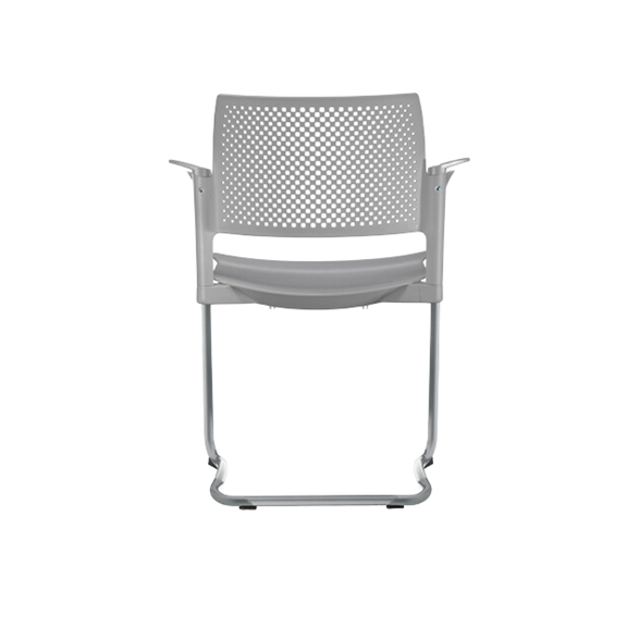 Silla de visita KYOS estructura tipo trineo de acero tubular de 7/8" de diámetro calibre 14 con acabado en pintura epóxica (electrostática) color negro mate o gris y con descansabrazos de poliuretano en color gris blanco o negro Aura Muebles modelo OHT-320