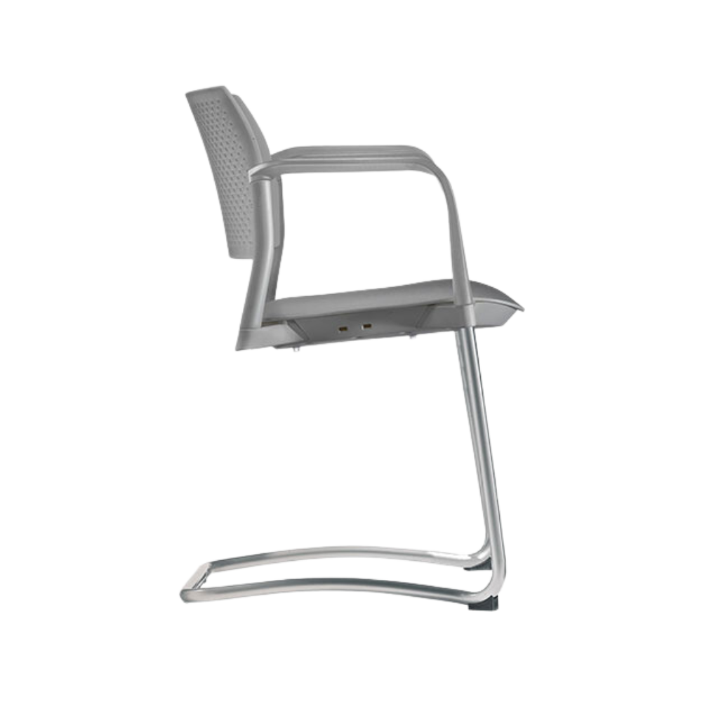 Silla de visita KYOS estructura tipo trineo de acero tubular de 7/8" de diámetro calibre 14 con acabado en pintura epóxica (electrostática) color negro mate o gris y con descansabrazos de poliuretano en color gris blanco o negro Aura Muebles modelo OHT-320