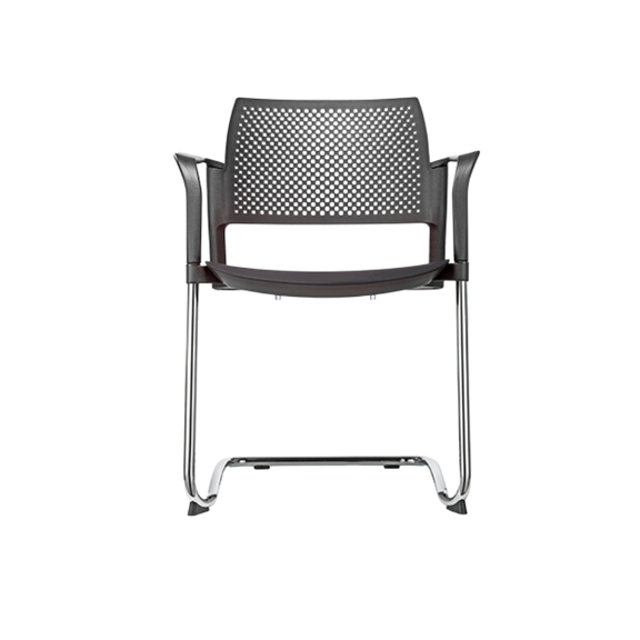 Silla de visita KYOS Estructura de tipo trineo de acero tubular de 7/8" de diámetro calibre 14 terminado en cromo y con descansabrazos de poliuretano en color gris blanco o negro Aura Muebles modelo OHT-322 cromada