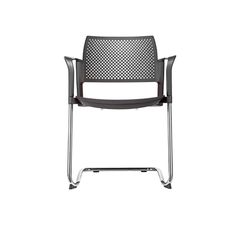 Silla de visita KYOS Estructura de tipo trineo de acero tubular de 7/8" de diámetro calibre 14 terminado en cromo y con descansabrazos de poliuretano en color gris blanco o negro Aura Muebles modelo OHT-322 cromada