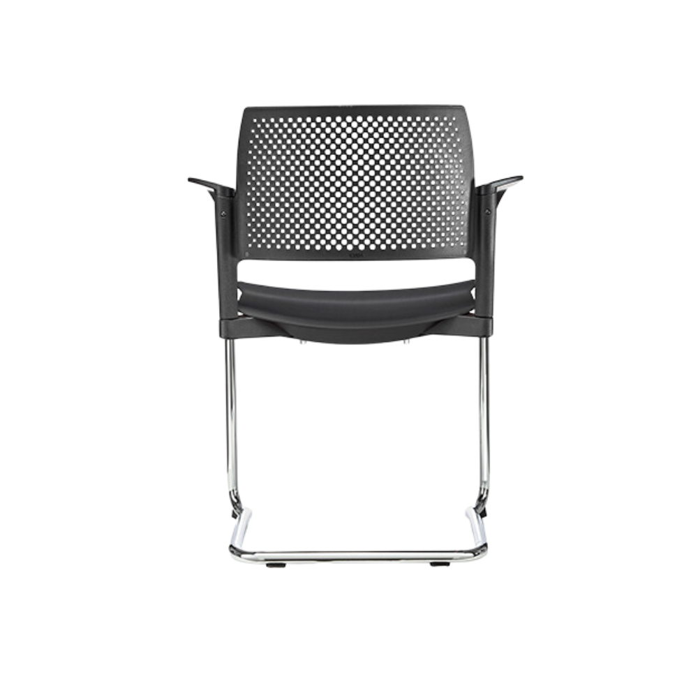 Silla de visita KYOS Estructura de tipo trineo de acero tubular de 7/8" de diámetro calibre 14 terminado en cromo y con descansabrazos de poliuretano en color gris blanco o negro Aura Muebles modelo OHT-322 cromada