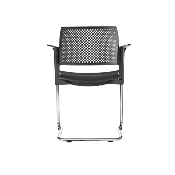 Silla de visita KYOS Estructura de tipo trineo de acero tubular de 7/8" de diámetro calibre 14 terminado en cromo y con descansabrazos de poliuretano en color gris blanco o negro Aura Muebles modelo OHT-322 cromada