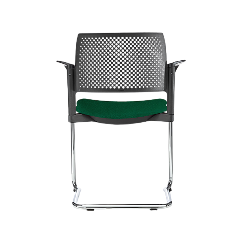 Silla de visita KYOS Estructura Tipo trineo de acero tubular de 7/8" de diámetro calibre 14 terminado en cromo y con descansabrazos de poliuretano en color gris blanco o negro Aura Muebles modelo OHT-358  cromada