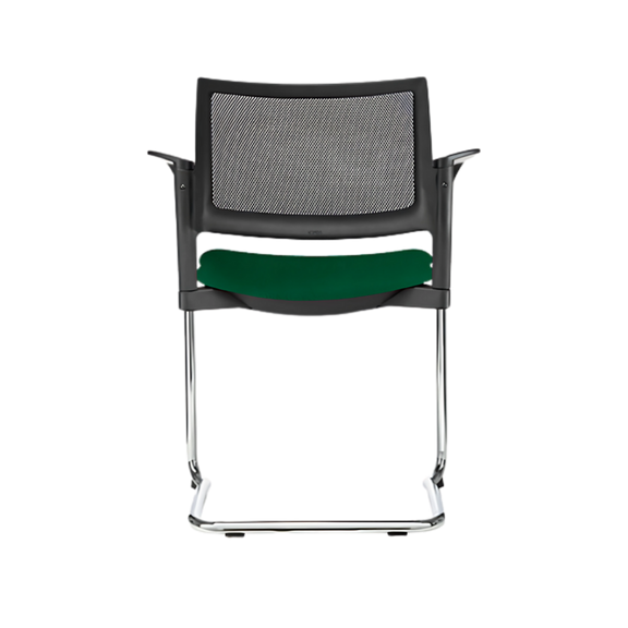 Silla de visita KYOS Estructura Tipo trineo de acero tubular de 7/8" de diámetro calibre 14 terminado en cromo y con descansabrazos de poliuretano en color gris o negro Aura muebles modelo OHT-376 cromada