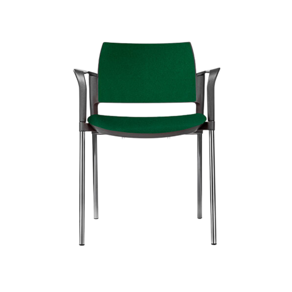 Silla de visita KYOS estructura de acero tubular de 7/8" de diámetro calibre 14 terminado en cromo y con descansabrazos de poliuretano en color gris blanco o negro Aura Muebles modelo OHV-335 cromada