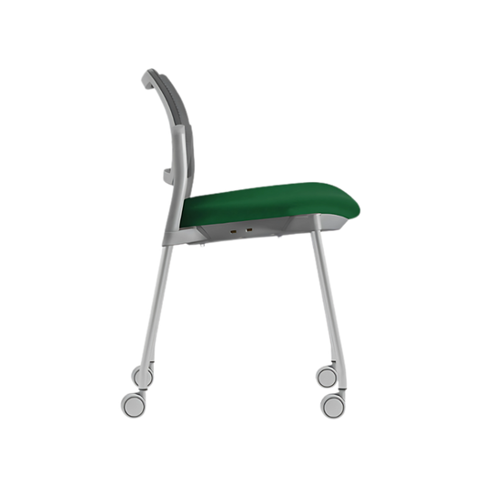Silla de visita KYOS estructura de acero tubular de 7/8" de diámetro calibre 14 con acabado en pintura epóxica (electrostática) color negro mate o gris y con rodajas giratorias tipo dual en color gris Aura Muebles modelo OHV-366