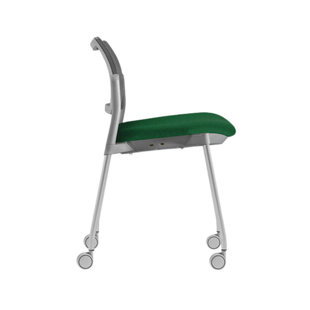 Silla de visita KYOS estructura de acero tubular de 7/8" de diámetro calibre 14 con acabado en pintura epóxica (electrostática) color negro mate o gris y con rodajas giratorias tipo dual en color gris Aura Muebles modelo OHV-366