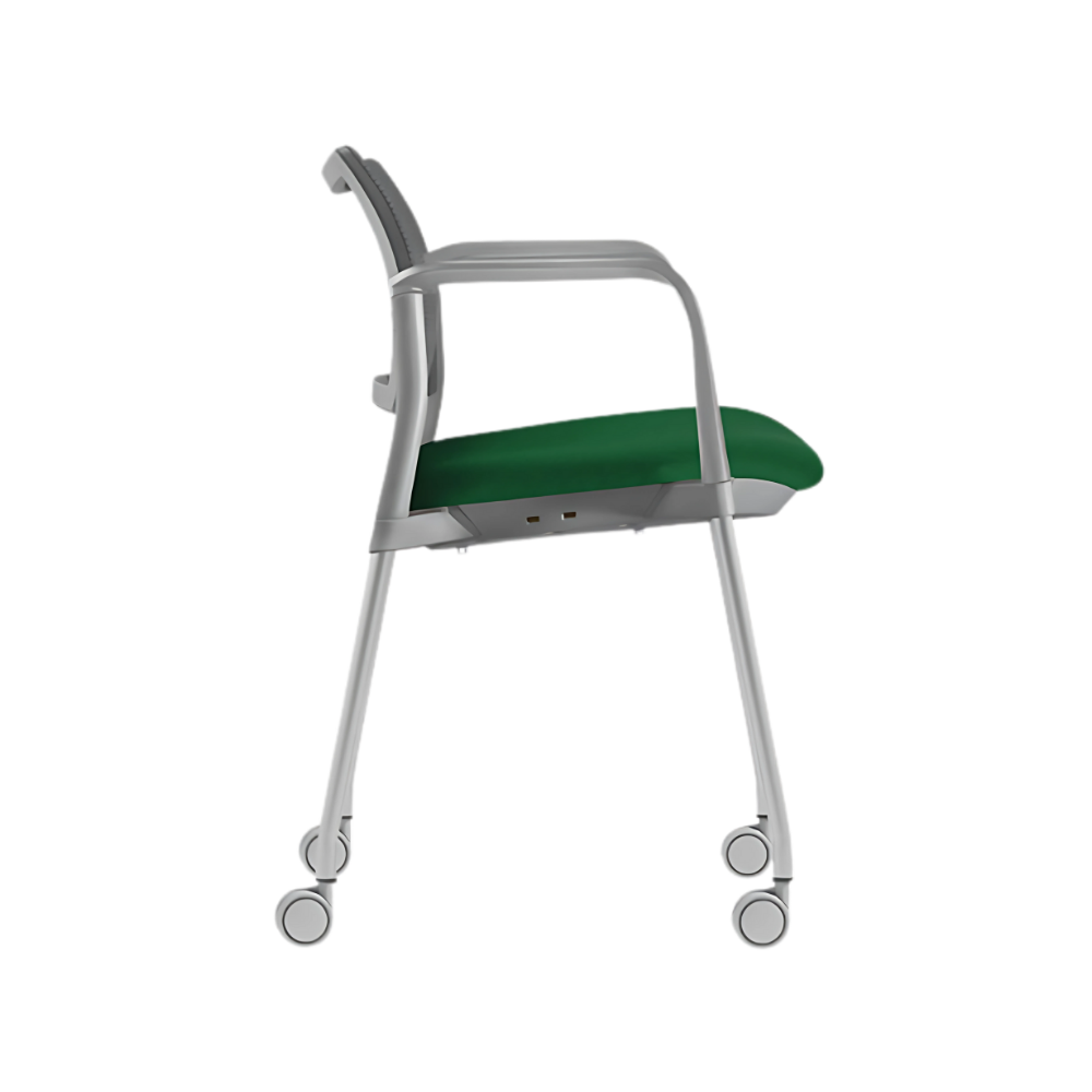 Silla de visita KYOS Estructura De acero tubular de 7/8" de diámetro calibre 14 con acabado en pintura epóxica (electrostática) color negro mate o gris con rodajas giratorias tipo dual en color gris y con descansabrazos de poliuretano en color gris o negro Aura Muebles modelo OHV-368