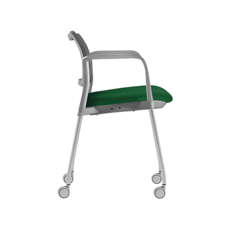 Silla de visita KYOS Estructura De acero tubular de 7/8" de diámetro calibre 14 con acabado en pintura epóxica (electrostática) color negro mate o gris con rodajas giratorias tipo dual en color gris y con descansabrazos de poliuretano en color gris o negro Aura Muebles modelo OHV-368
