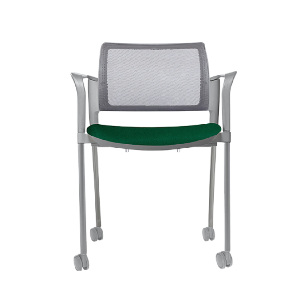 Silla de visita KYOS Estructura De acero tubular de 7/8" de diámetro calibre 14 con acabado en pintura epóxica (electrostática) color negro mate o gris con rodajas giratorias tipo dual en color gris y con descansabrazos de poliuretano en color gris o negro Aura Muebles modelo OHV-368