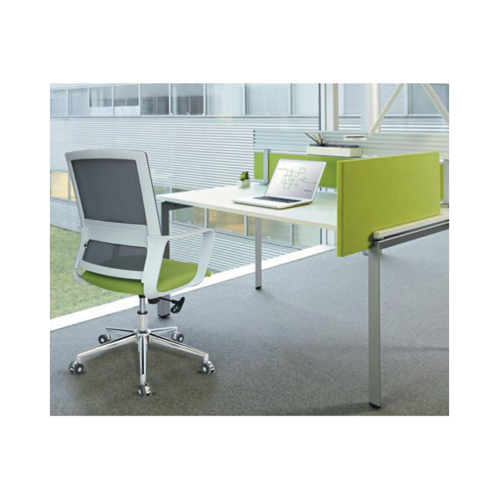 Silla de visita SLING plus Respaldo En malla de diseño ergonómico Asiento Hule espuma laminado flexible con densidad de 30 kgs/m3 y alta resistencia Aura Muebles modelo OHV-94 color Gris