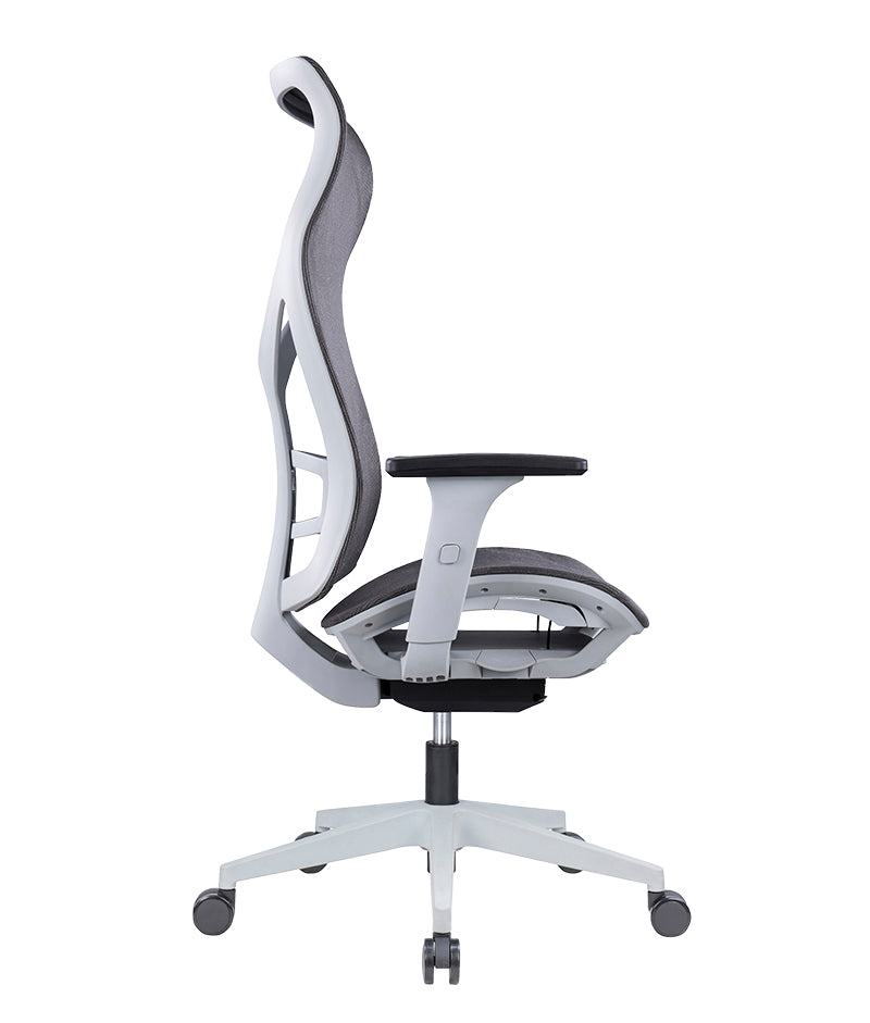 Silla ejecutiva AB-80 GR en vista lateral mostrando estructura ergonómica.