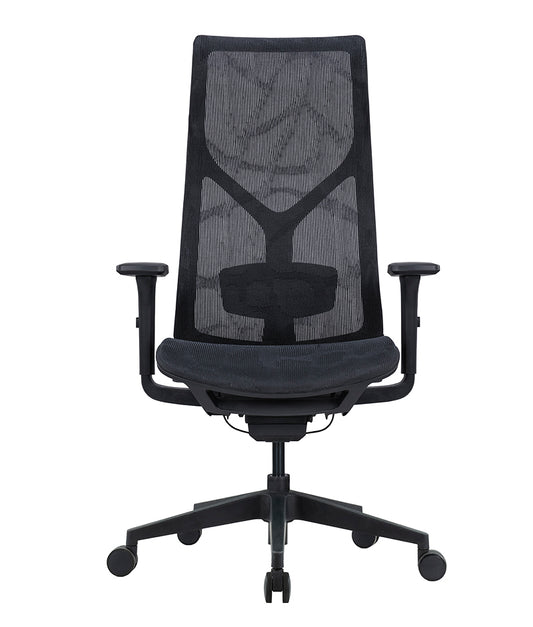 Silla ejecutiva modelo AB-80 NE vista frontal con respaldo de malla