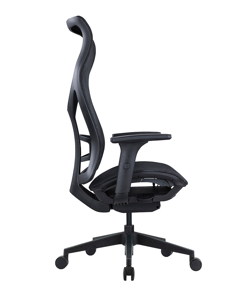 Silla ejecutiva AB-80 NE perfil lateral mostrando brazos ajustables