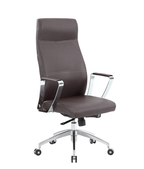Silla ejecutiva modelo AC-10 color café con base cromada y respaldo alto