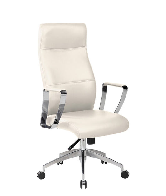 Silla ejecutiva modelo AC-10 color crema con brazos cromados y diseño moderno