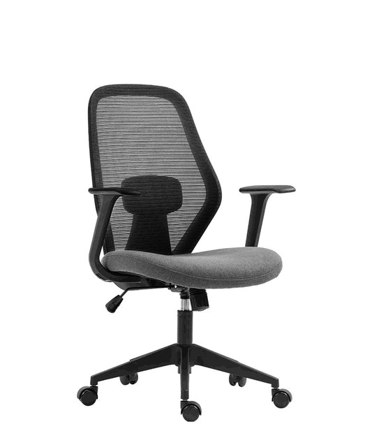 Vista lateral de silla ejecutiva modelo AC-20 NN en color negro y gris.