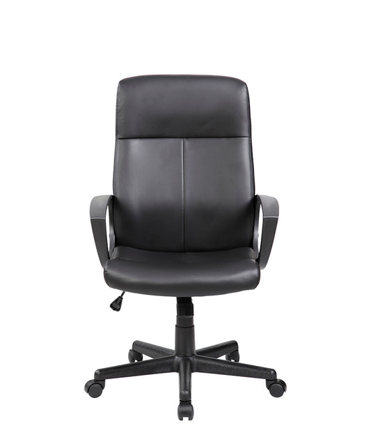 Vista frontal de la silla ejecutiva E-410 con respaldo alto.