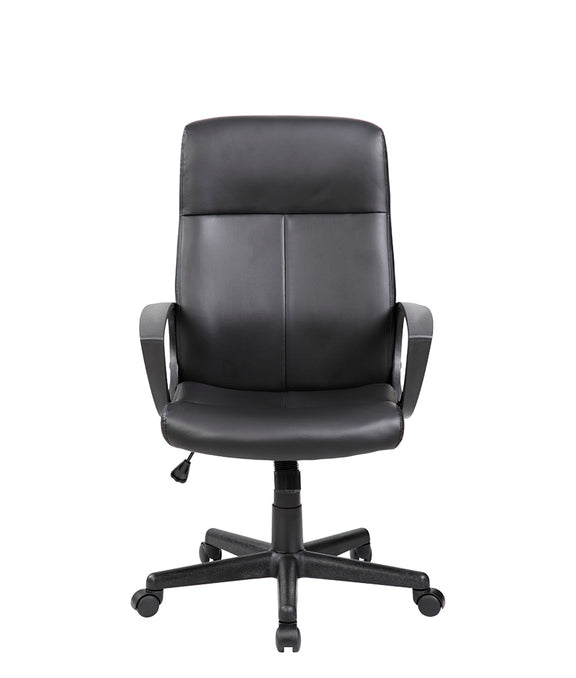 Vista frontal de la silla ejecutiva E-410 con respaldo alto.