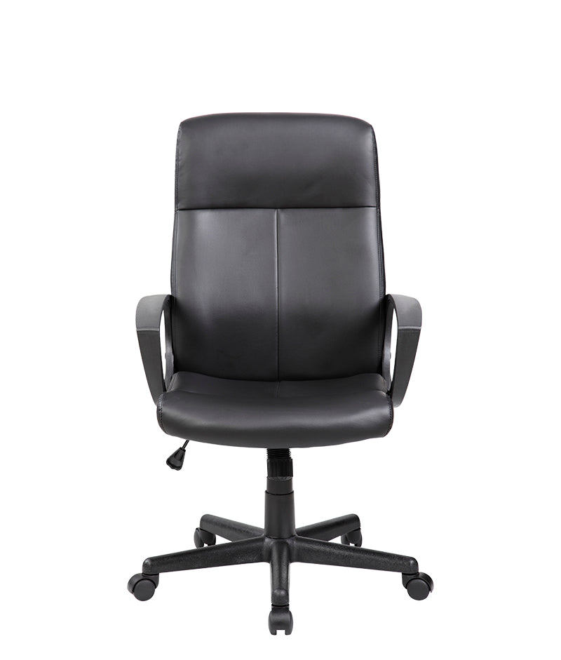 Vista frontal de la silla ejecutiva E-410 con respaldo alto.