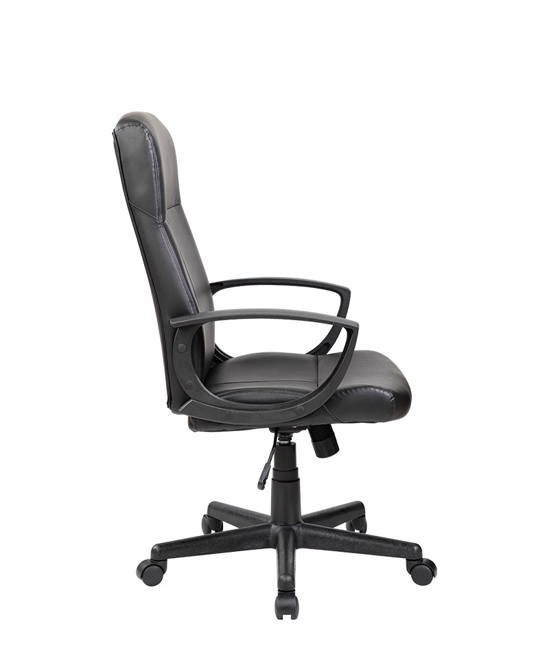 Vista lateral de silla ejecutiva E-410 con brazos fijos.