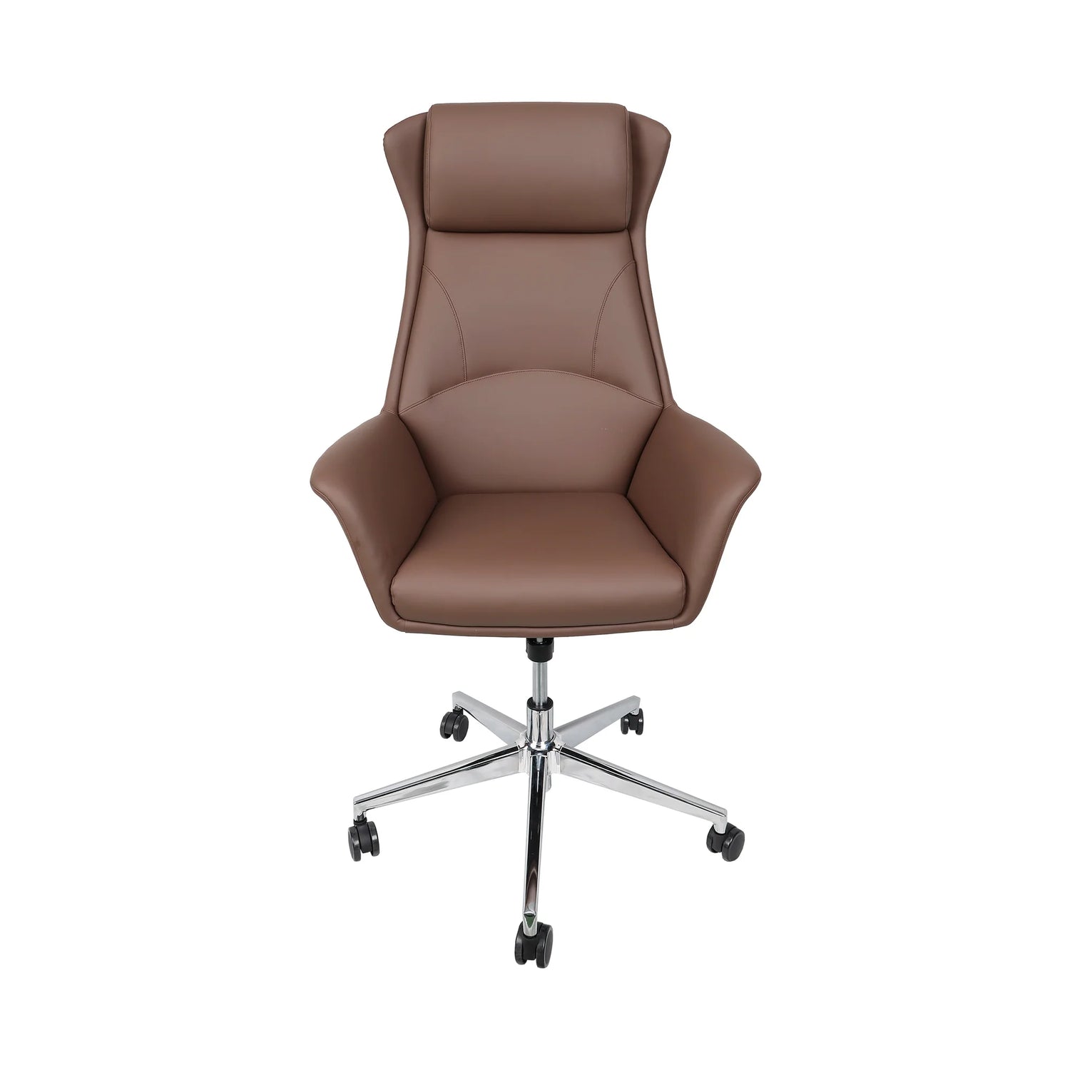 Silla ejecutiva GALICIA en cuero sintético café con diseño ergonómico frontal